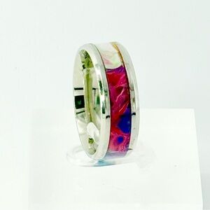 Vibrant Silver Ring with Colorful Inlay size 10 #013